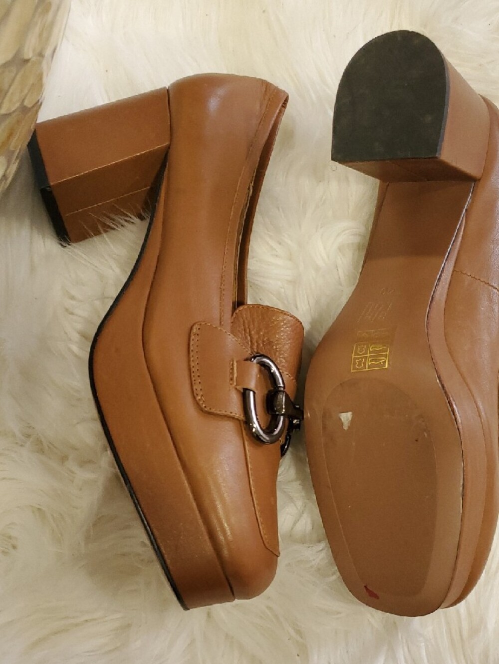 Anthropologie Bibi Lou Women's Tan Leather Platform  Loafers with Metal Bit - Picture 15 of 17